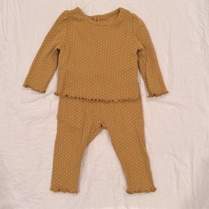 Baby Gap 3-6 month mustard yellow polka dot matching shirt and pants set